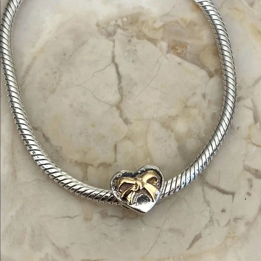 Michael Hill 925 Sterling Silver & 10K Gold Heart & Ribbon Charm Bead